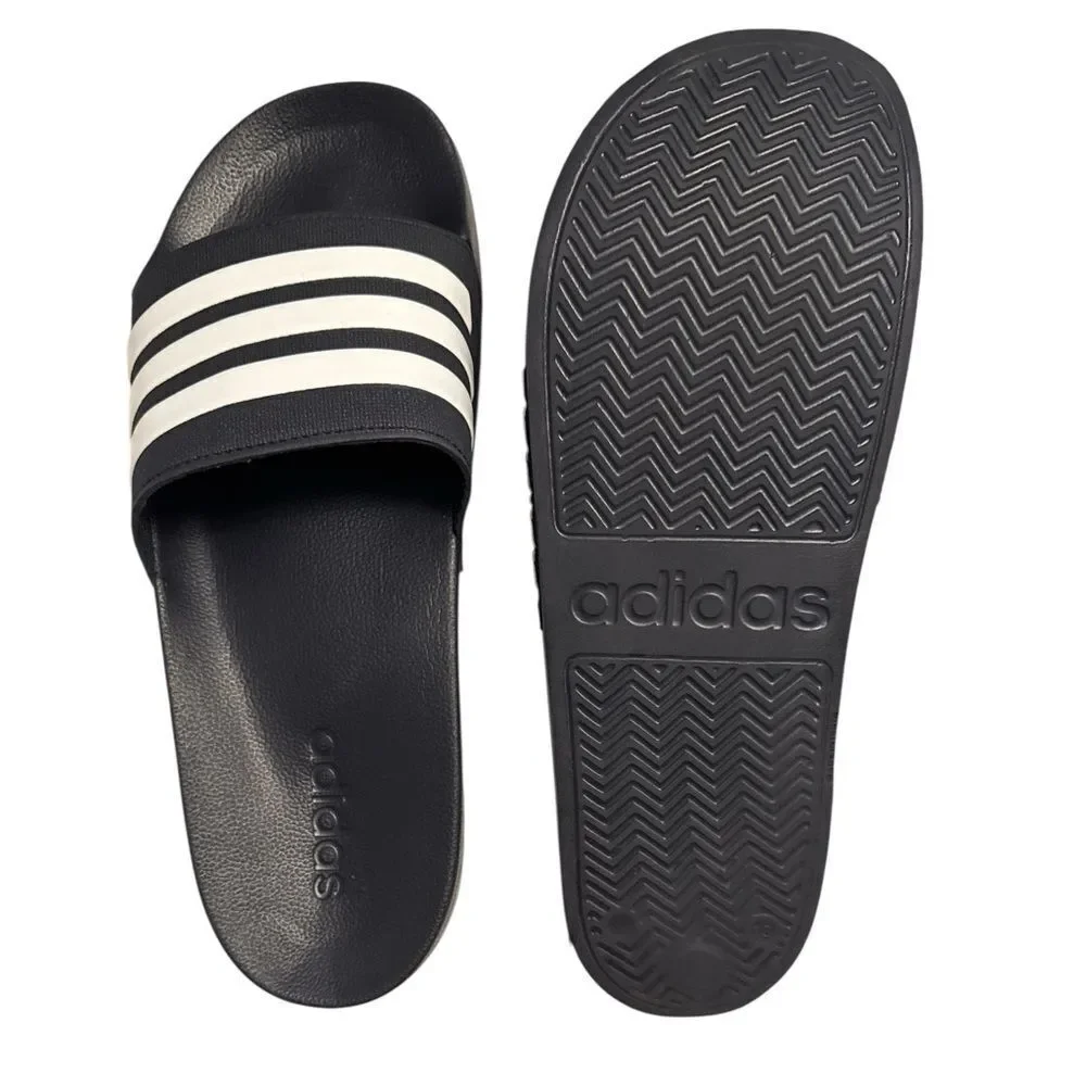 Adidas Black Slides with White Stripes Size 12-12.5